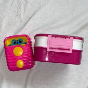 Kids Pink Toy Set with Yellow Accents - bento lunchbox and bubble machine